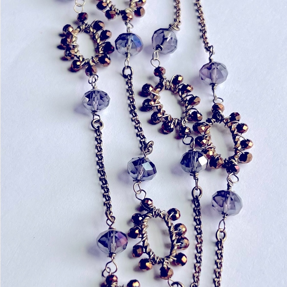 💜Faceted Iridescent Purple & Copper Genuine Crystal Necklace with Brass Accents